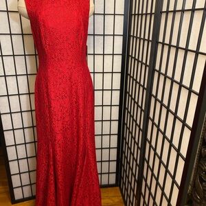 Tahari Red Sleeveless Mock Neck Gown